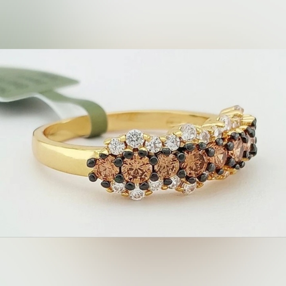 FIRM! New 14k Gold Plated Lab Imperial Topaz & White Sapphire Stunning Ring - Picture 5 of 11